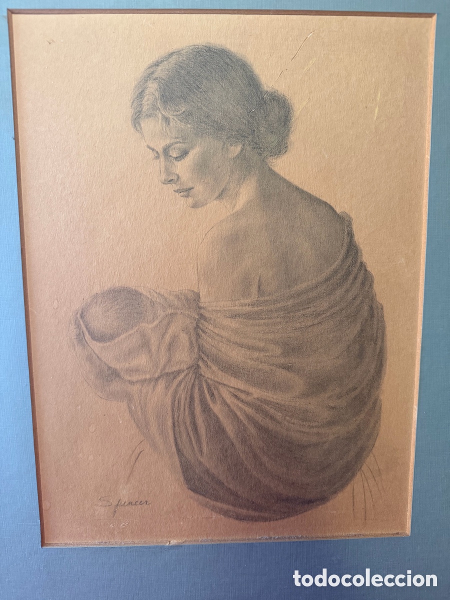 Otros objetos de arte: Dibujo antiguo Spencer Maternidad - Foto 2