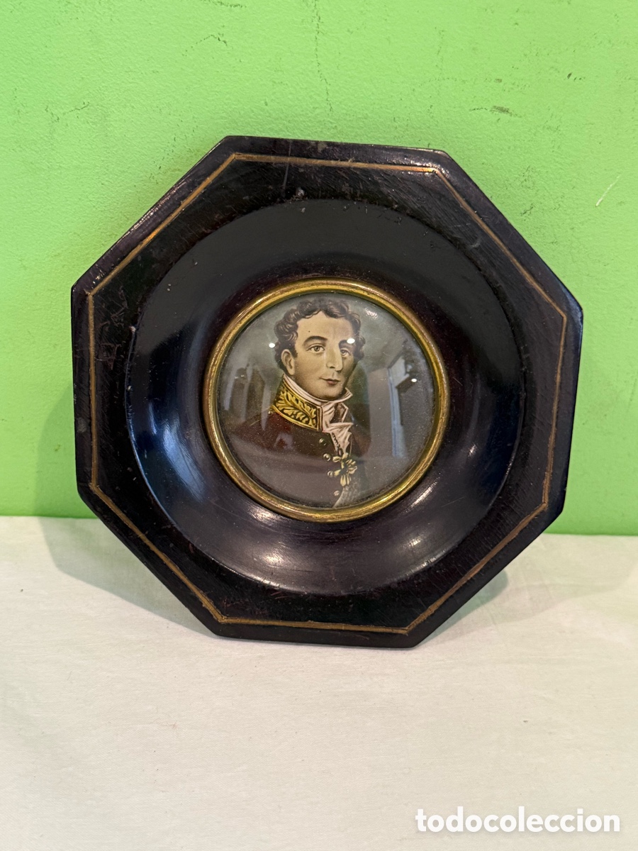 Andere Kunstgegenst&auml;nde: Miniatura decorativa retrato militar franc&eacute;s marco octogonal &eacute;poca XIX