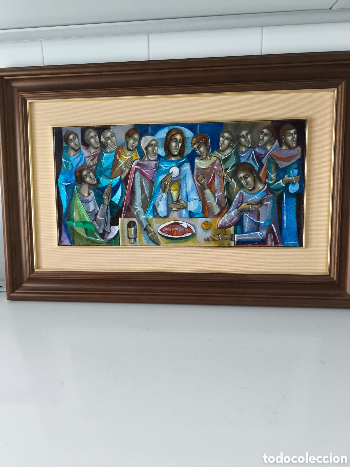Andere Kunstgegenst&auml;nde: Antiguo y soberbio cuadro de la &Uacute;ltima cena, t&eacute;cnica Esmaltato de la Autora Monserrat Mainar , firma
