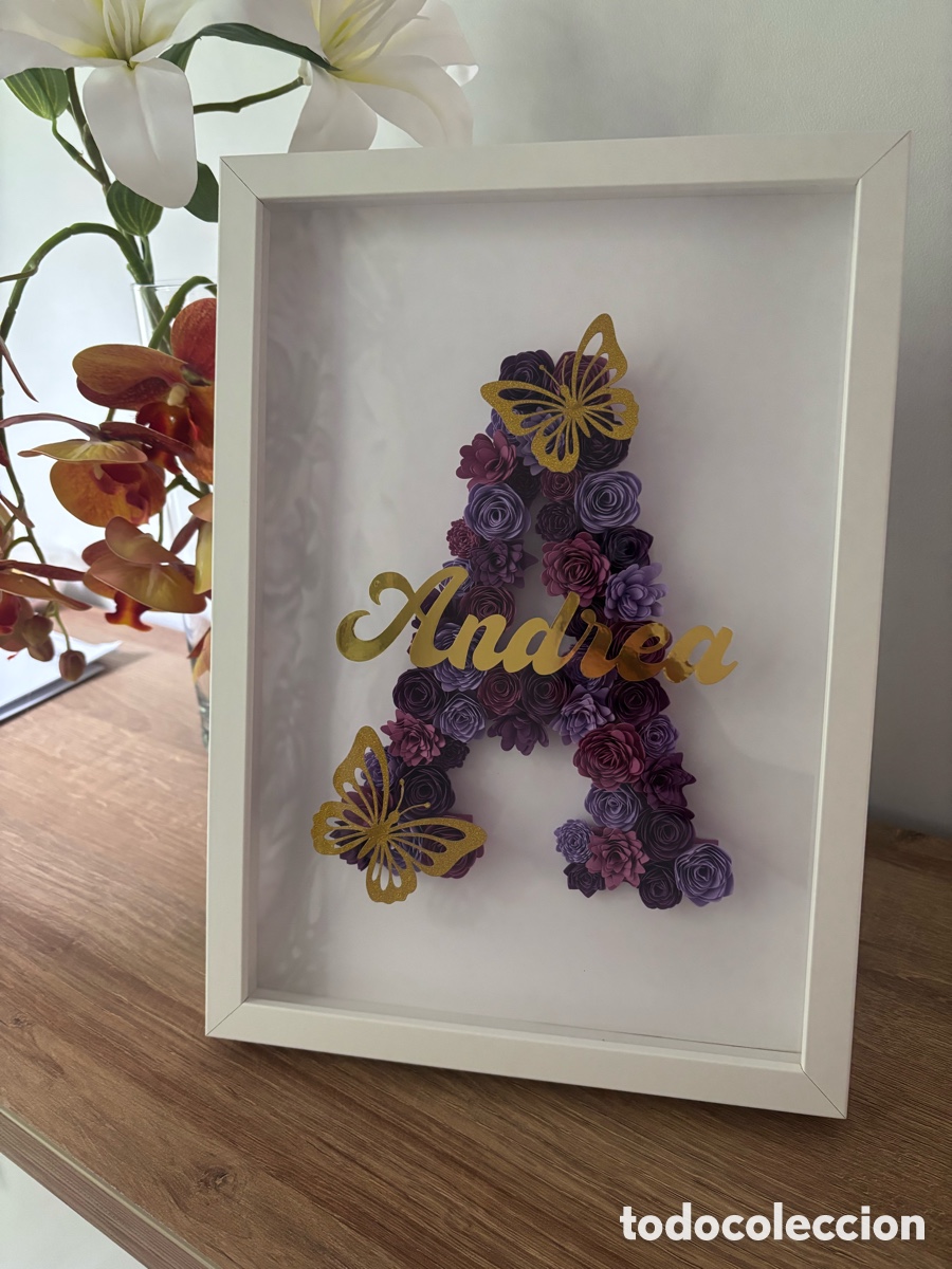 Otros Objetos de Arte: Cuadro flores papel hecho a mano Letra dedicatoria regalo