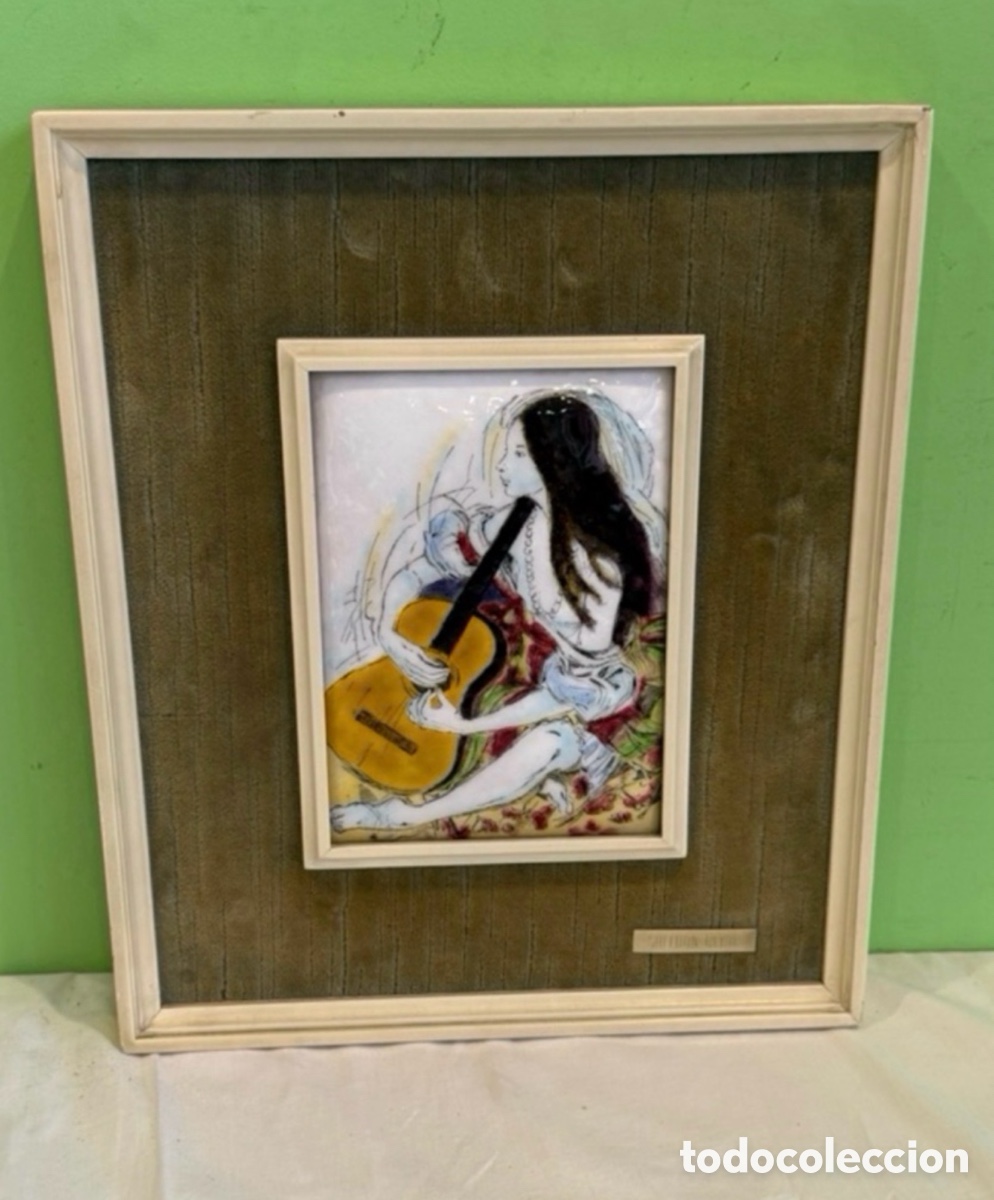 Andere Kunstgegenst&auml;nde: Precioso esmalte sobre cobre. Sheldon Clyde Schoneberg / Girl with . Guitar.