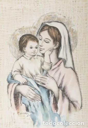 Arte: Acuarela - A. Serra - 'Nuestra Se&ntilde;ora con el Ni&ntilde;o Jes&uacute;s'