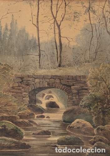 Andere Kunstgegenst&auml;nde: Acuarela - 'Paisaje con r&iacute;o' - Siglo XIX