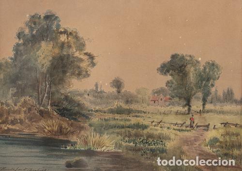 Art: Acuarela - 'Paisaje con figura' - Siglo XIX