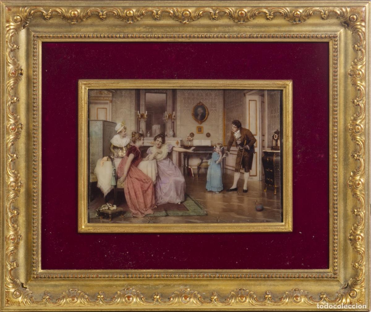 Art: Cristal y vidrio - Pintura sobre vidrio - Escena de interior - Siglo XIX