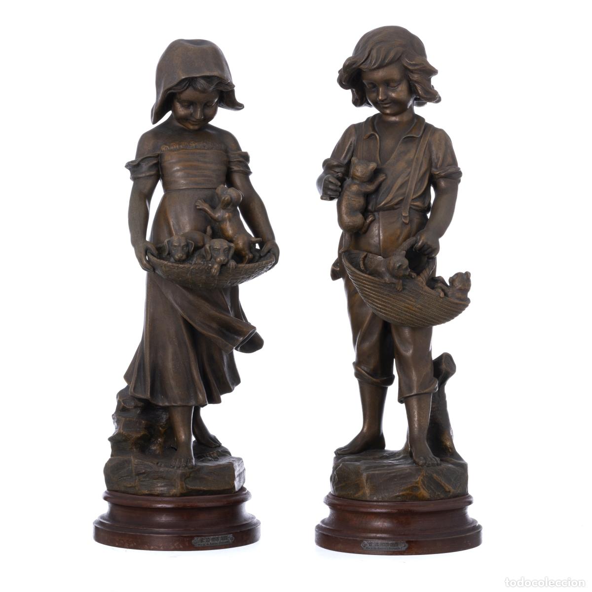 Otros Objetos de Arte: Escultura - Les Petits Chiens y Le Petist Chats - Aristide de Ranieri (firmado)