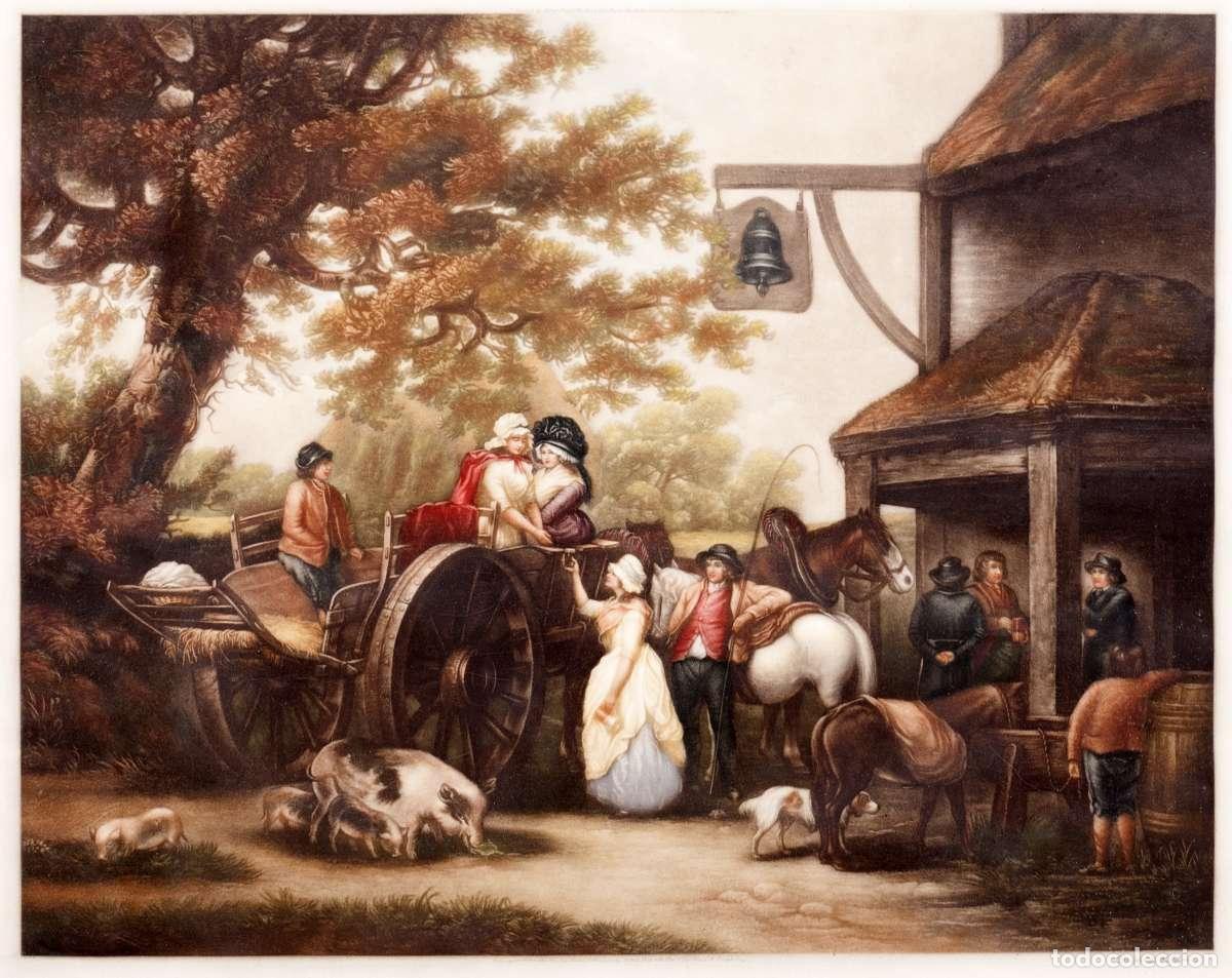 Arte: Grabado ingl&eacute;s que representa figuras del siglo XIX.