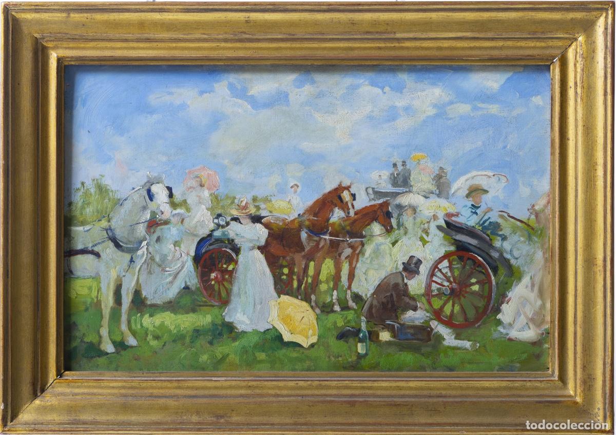 Otros Objetos de Arte: Pintura - Paseo en carruaje tirado por caballos - Siglo XIX