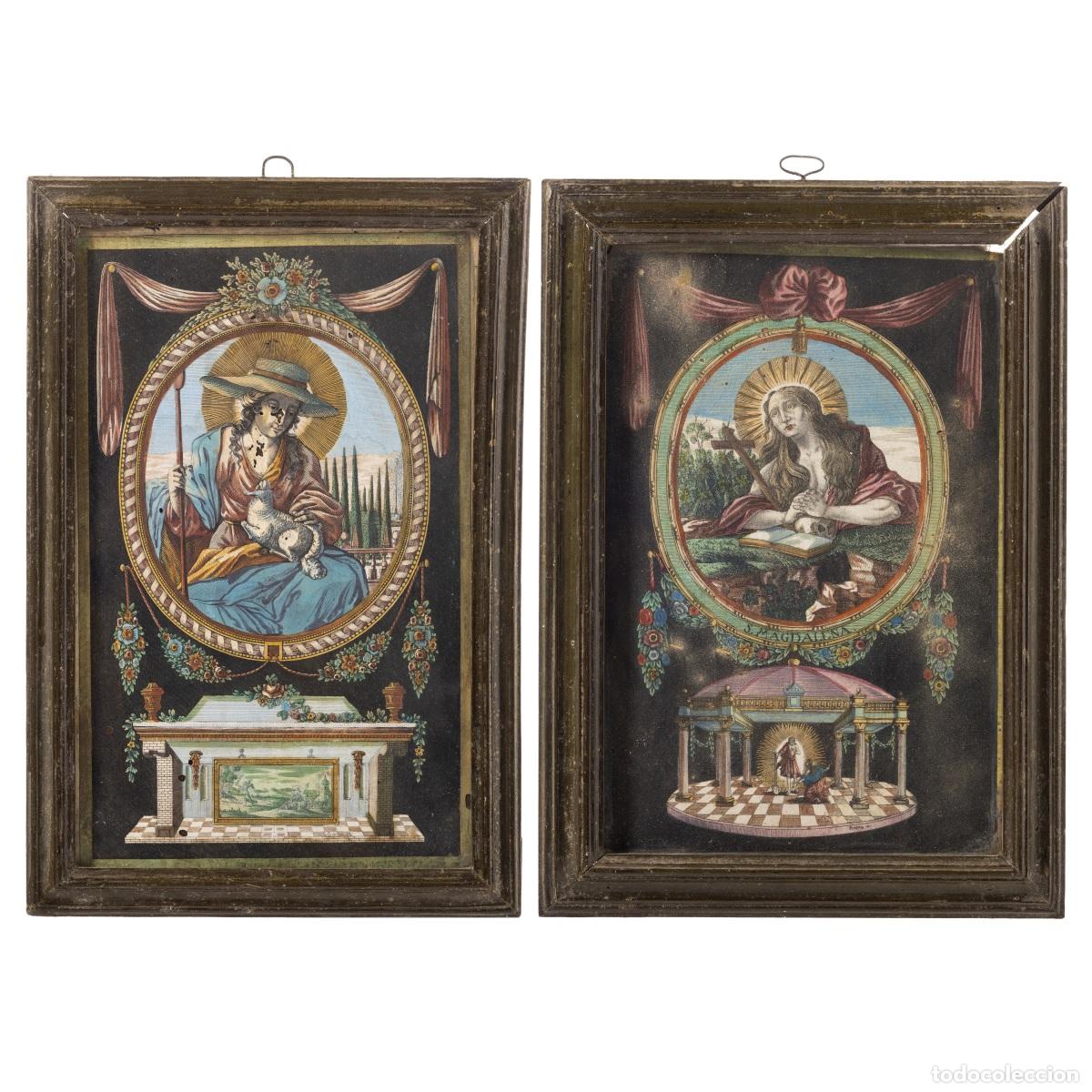 Otros Objetos de Arte: Par de grabados franceses del siglo XVIII: 'Santa Mar&iacute;a Magdalena' y 'San Juan Bautista'.