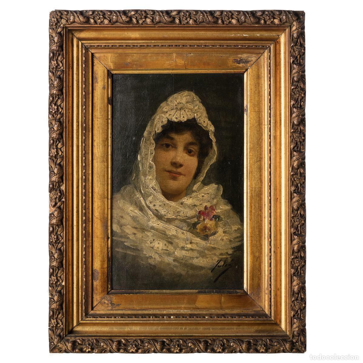 Arte: Cuadro - Dama espa&ntilde;ola - Rafael Julia Entraigu&eacute;s - &Oacute;leo sobre lienzo (firmado)