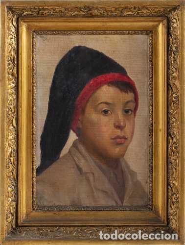 Otros Objetos de Arte: Pintura - E. Pules - &Oacute;leo sobre lienzo - Retrato de un ni&ntilde;o de campo