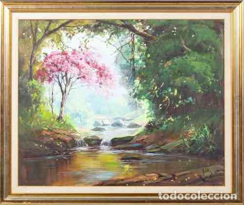 Andere Kunstgegenst&auml;nde: Pintura - Paisaje con r&iacute;o