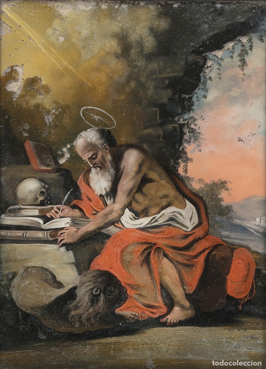 Other art objects: Pintura - San Jer&oacute;nimo - &Oacute;leo sobre vidrio - Siglo XVIII