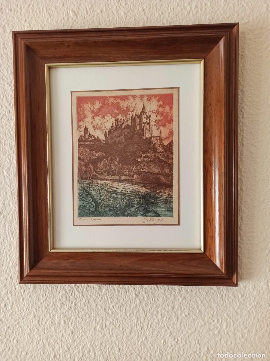 Other art objects: ALC&Aacute;ZAR DE SEGOVIA AGUAFUERTE CASTRO GIL MEDIDAS PINTURA 16,5 X 21 MARCO 34 X 39 CENT&Iacute;METROS