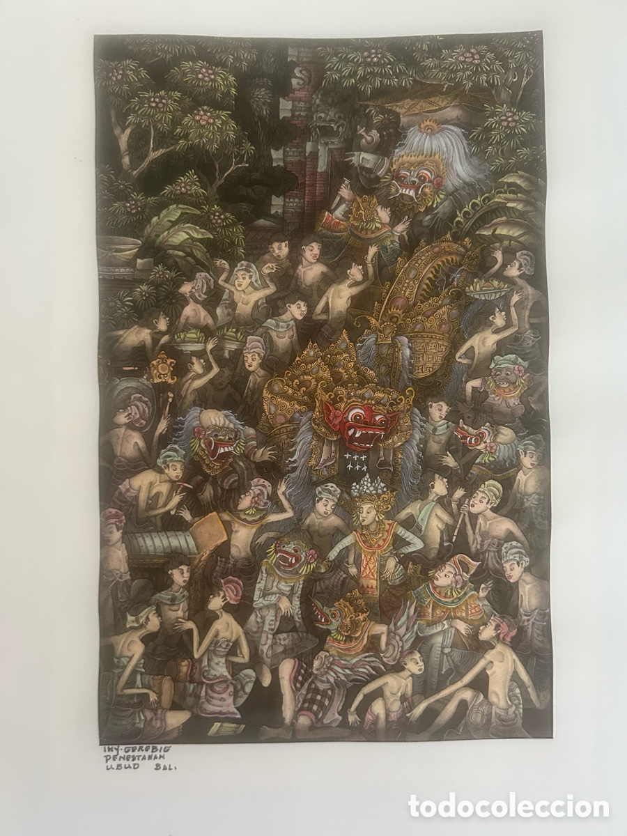 Otros Objetos de Arte: Pintura original de Bali firmada I Nyoman Grebeg - Estilo Penestanan Ubud