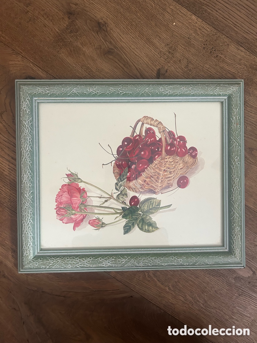 Otros Objetos de Arte: Cuadro Vintage de Bodeg&oacute;n (Cesta de Cerezas y Rosas)