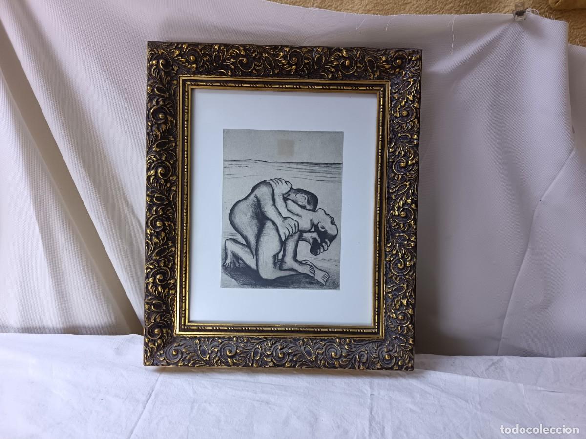 Otros Objetos de Arte: Obra surrealista enmarcada, excelente marco al dorado con relieves