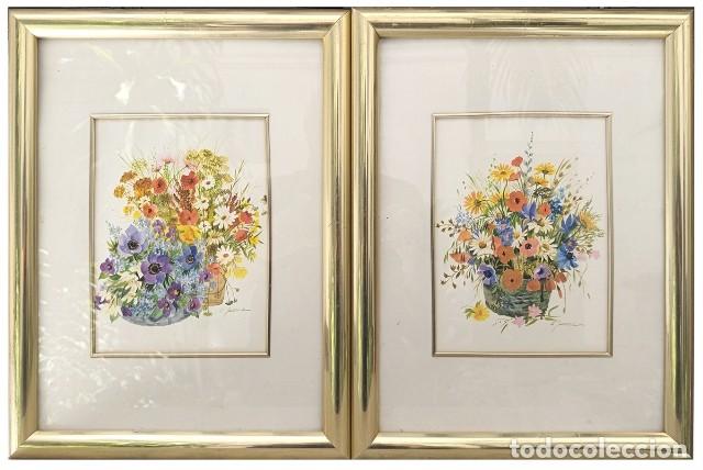 Otros Objetos de Arte: DOS LAMINAS MOTIVO BODEGON DE FLORES ENMARCADAS CON CRISTAL Y PASPARTU - CUADRO-1125