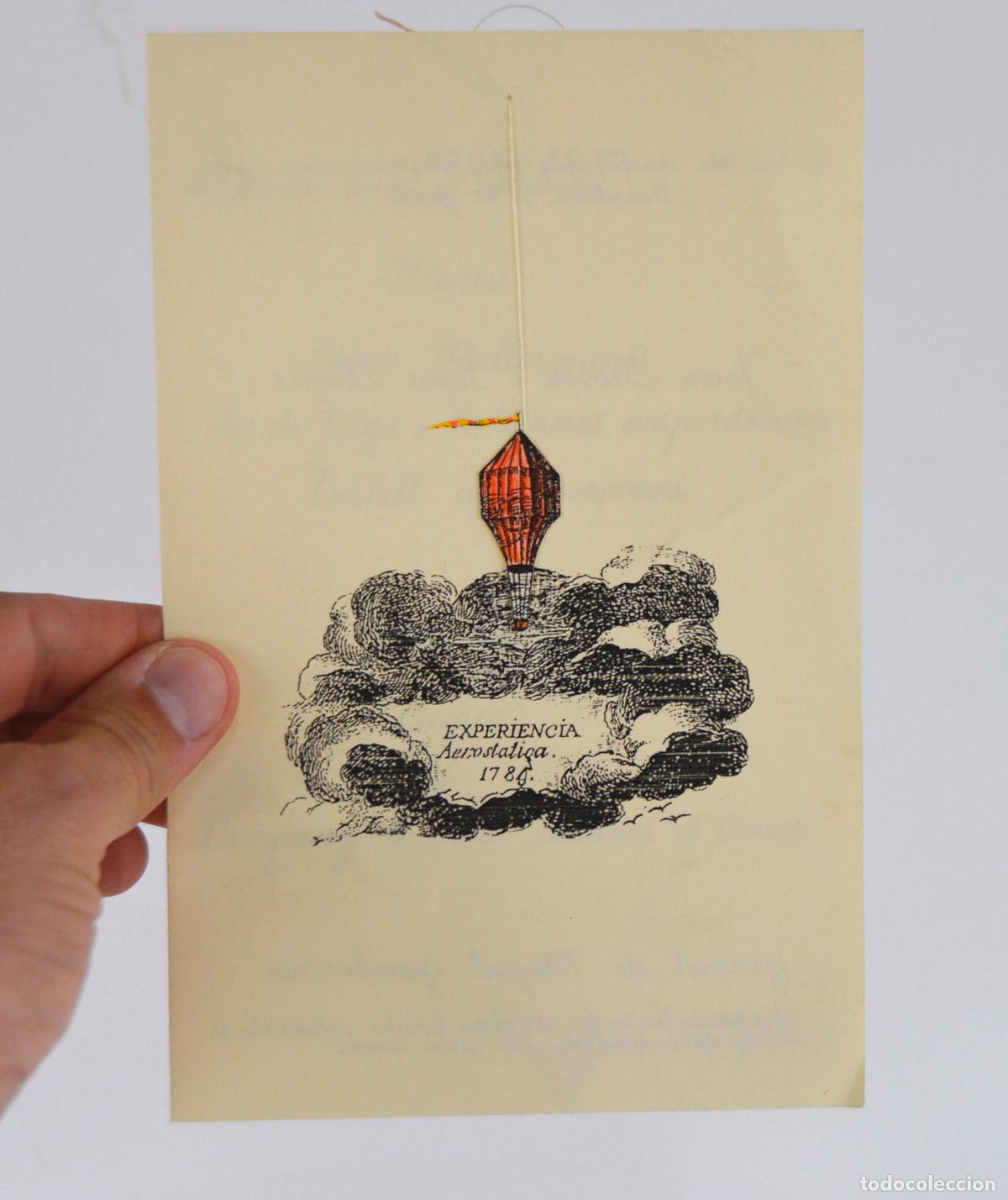 Otros Objetos de Arte: Invitaci&oacute;n de Joan Brossa, 1984, men&uacute; comida, cena conmemorativa, bicentenario globo Carles Bouche.