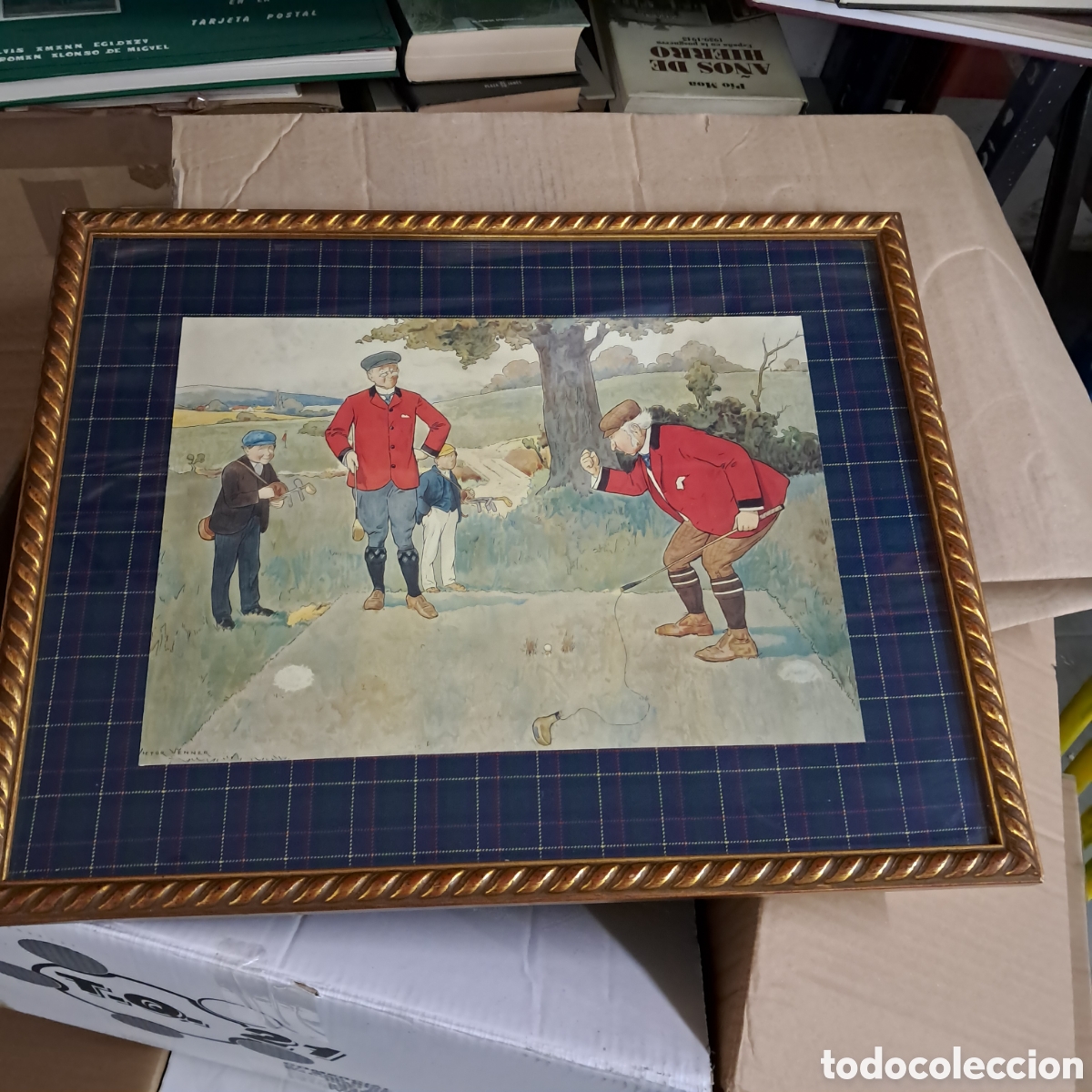 Otros Objetos de Arte: Litograf&iacute;a de V&iacute;ctor Venner , Escena de golf, comienzos dwl siglo XX , medidas 39 x 49