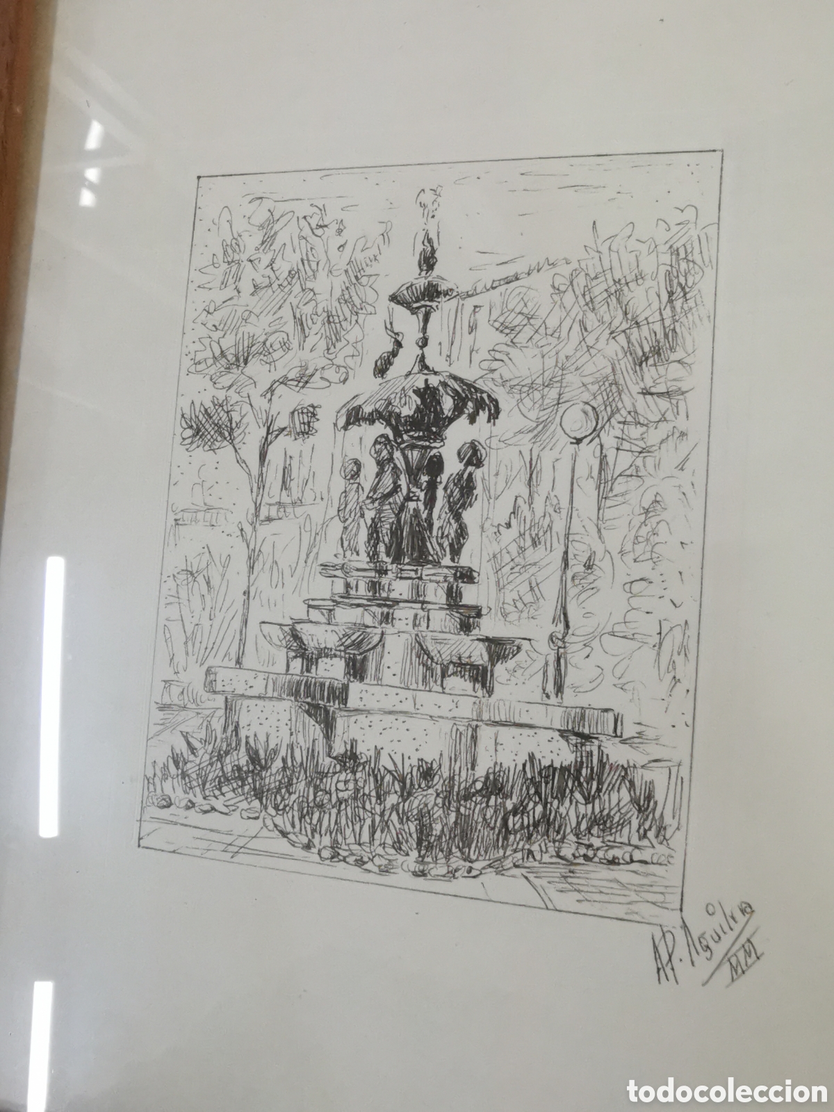Otros Objetos de Arte: DIBUJO AP. AGUILERA MM, FUENTE DE LOS LEONES SANTANDER
