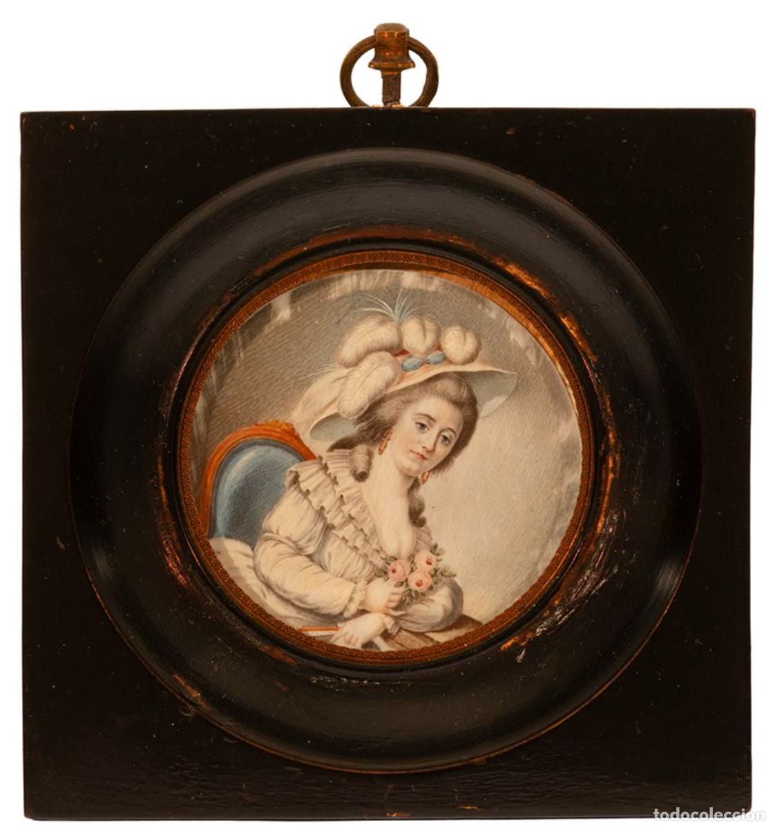 Andere Kunstgegenst&auml;nde: Miniatura en marco de &eacute;bano &ndash; Retrato femenino del siglo XVIII-XIX