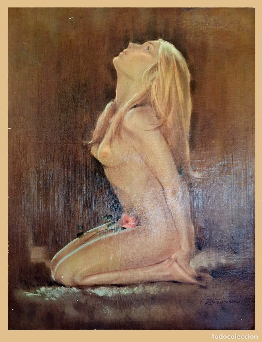Art: Cuadro desnudo femenino, autor C. Zimmermann,50 x 71 cm (leer)