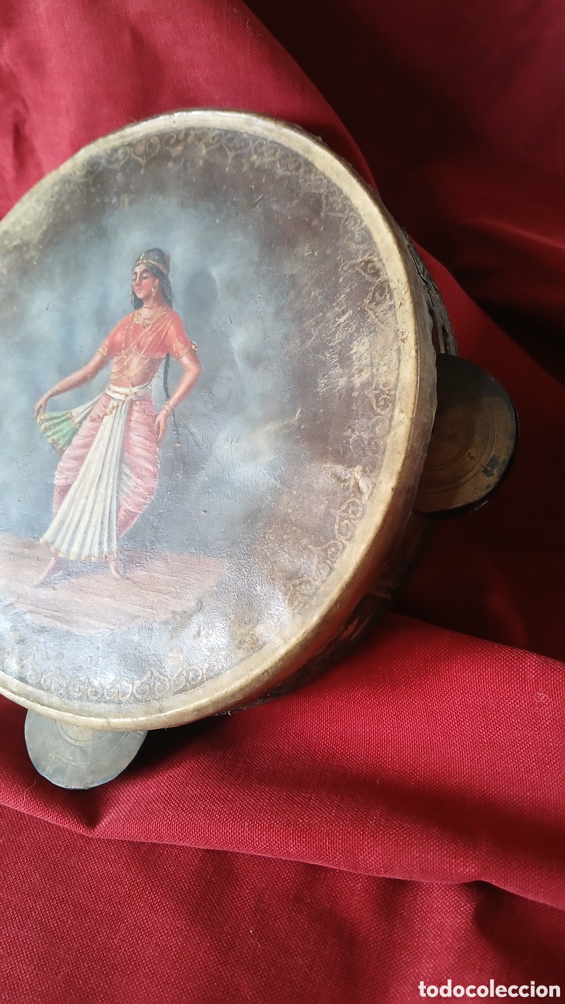 Otros Objetos de Arte: Tambourin ancien 19&egrave;me Inde rare