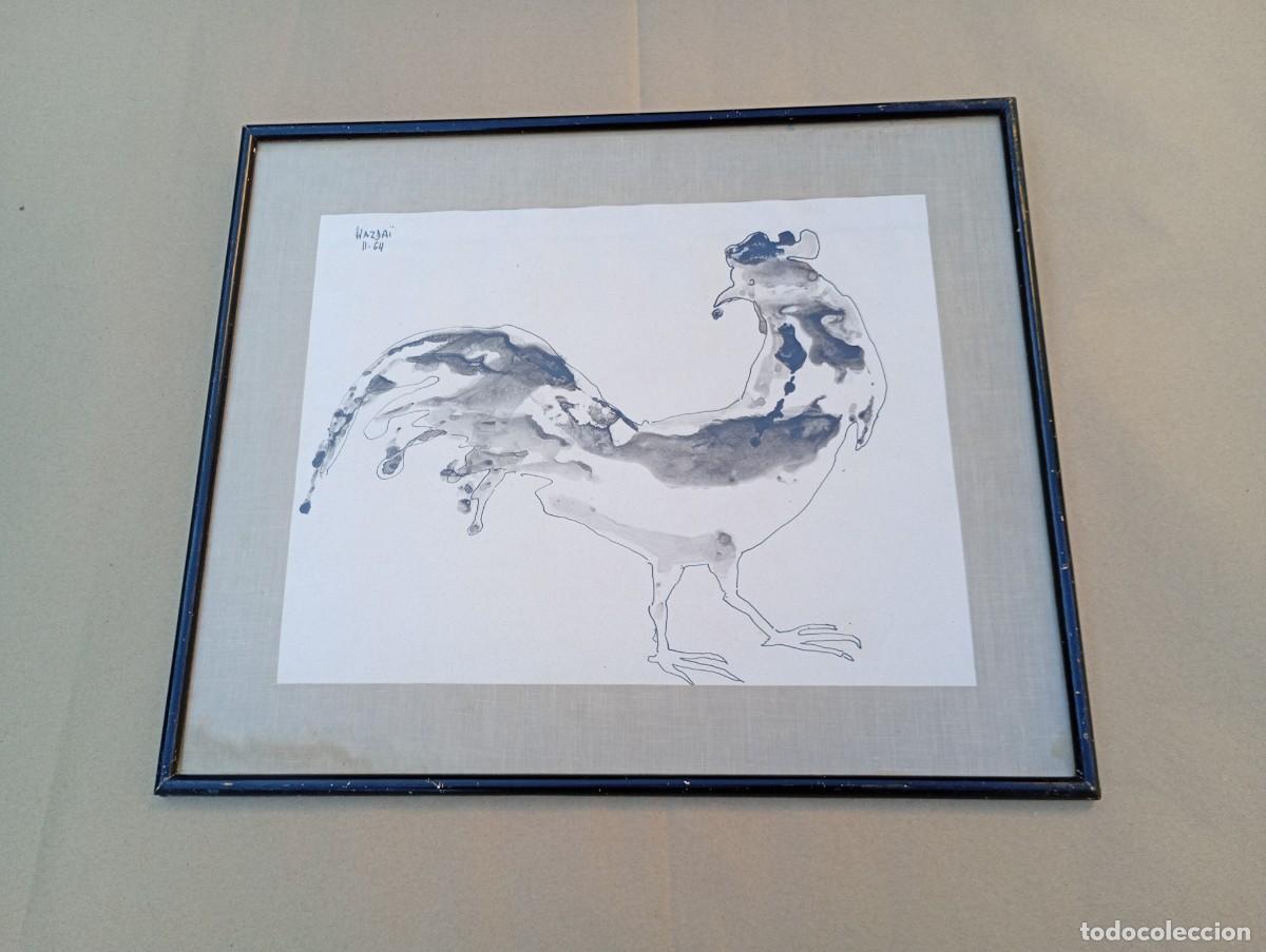 Otros Objetos de Arte: Hazdai Elmoznino &ndash; Gallo modernista 1964 &ndash; tinta sobre papel &ndash; marco original
