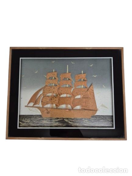 Otros Objetos de Arte: Bonito Cuadro de Barco Velero - Corcho - Trabajo Artesanal