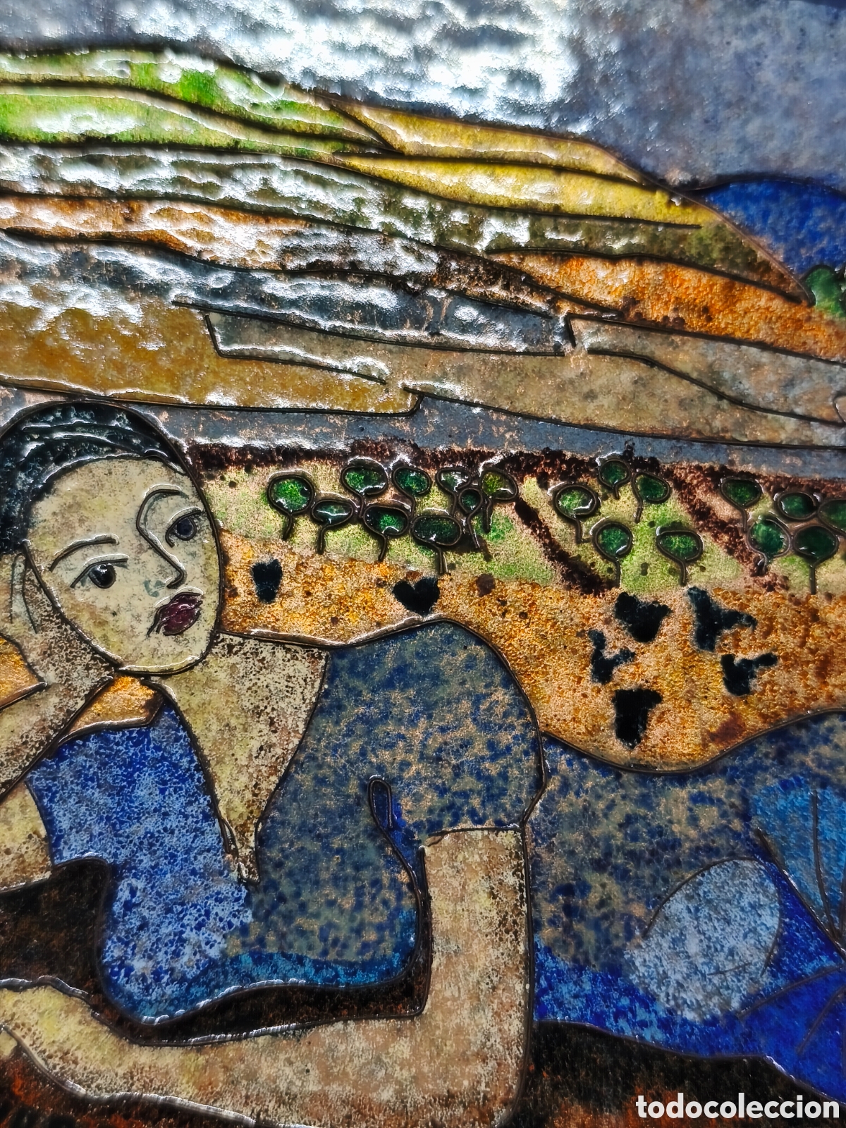 Art: EMILIA NAVARRO - PAISAJE CON MUJER TUMBADA - ESMALTE AL FUEGO