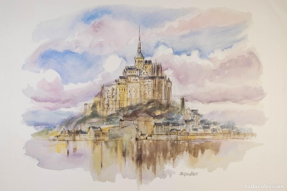 Otros Objetos de Arte: IMPRESION DE UNA ACUARELA DEL MONTE SAINT-MICHEL - SECALIB, IMPRIMERIE RAYNARD 1985