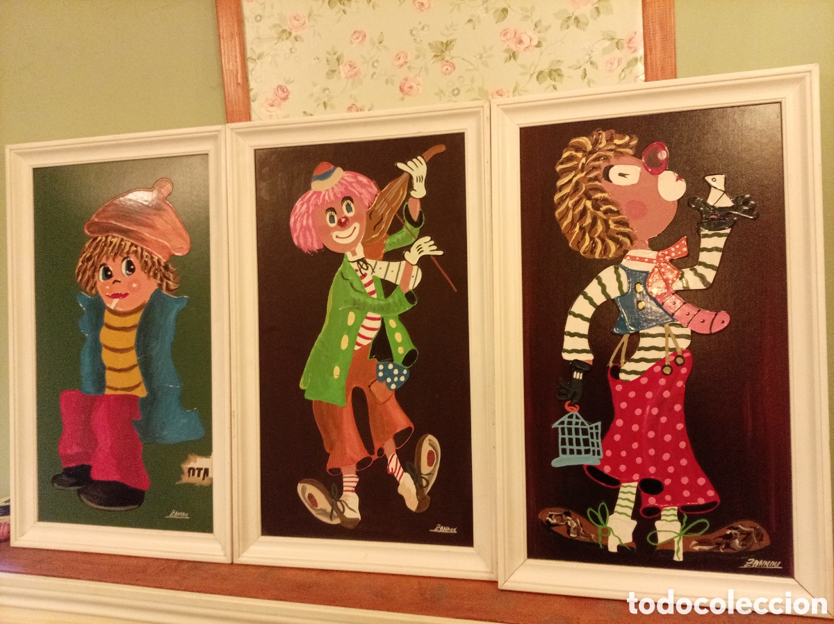 Otros Objetos de Arte: Tr&iacute;ptico Infantil Vintage ZANNOU Original en Relieve &ndash; A&ntilde;os 70 &ndash; 3 Cuadros Decorativos