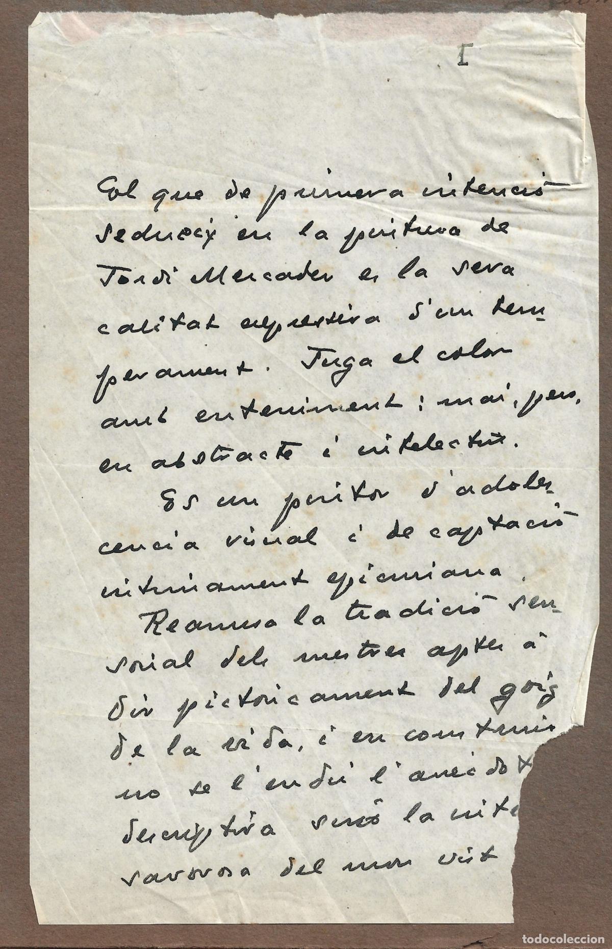 Otros Objetos de Arte: ARTE-JOSEP MARIA DE SUCRE-MANUSCRITO CON LA CRITICA SOBRE LA PINTURA DE JORDI MERCAD&Eacute;
