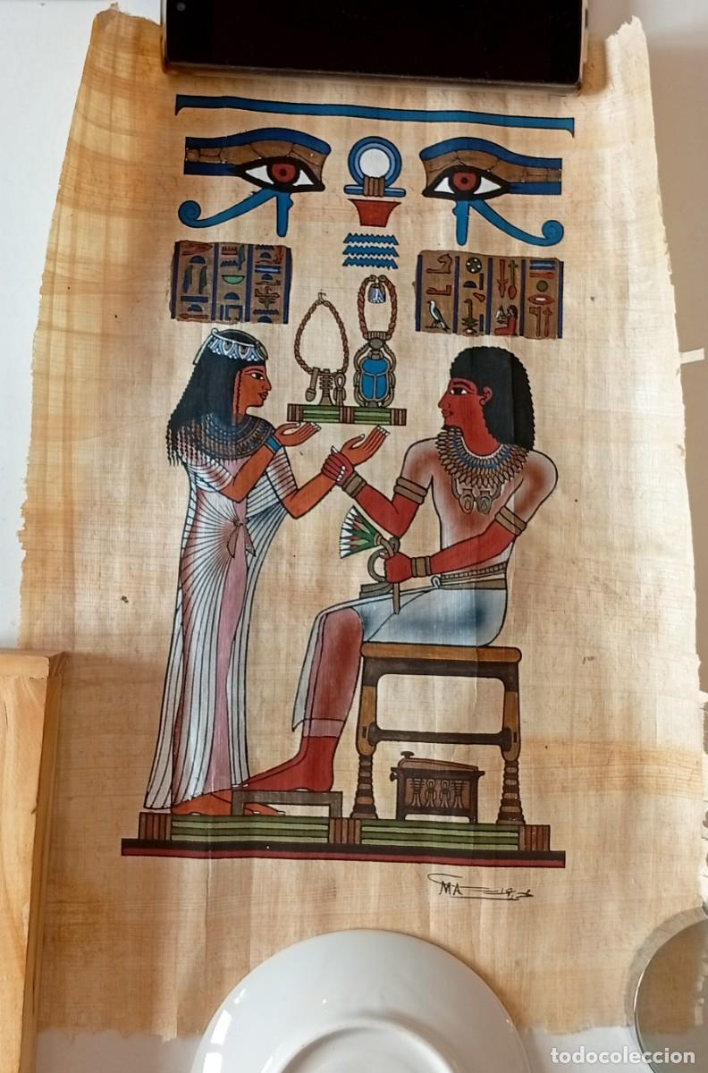 Otros Objetos de Arte: Papiro Egipcio Pintado a Mano Escena de Ofrendas y Amuletos Con Certificado Ani Papyrus Giza NUEVO
