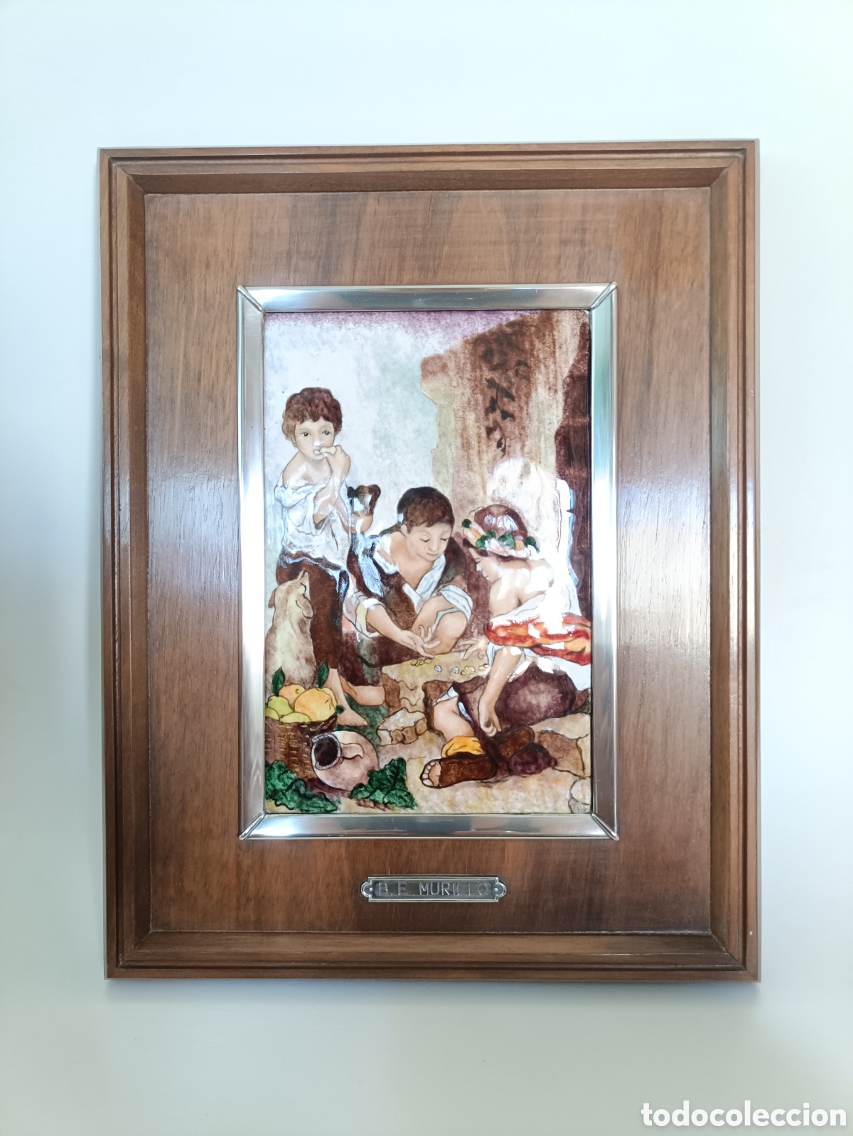 Otros Objetos de Arte: Cuadro Esmalte Murillo Ni&ntilde;os jugando