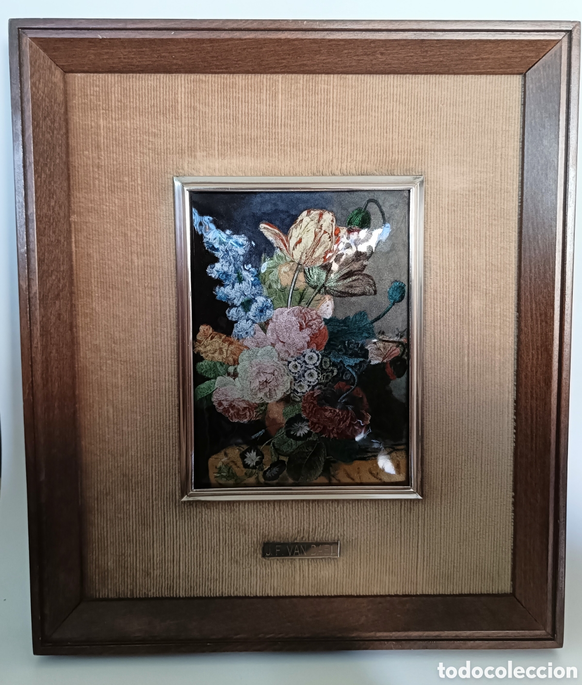 Otros Objetos de Arte: Cuadro Esmalte &rdquo;Bodeg&oacute;n de Flores&rdquo; de Jan Frans van Dael (36x31 cm)