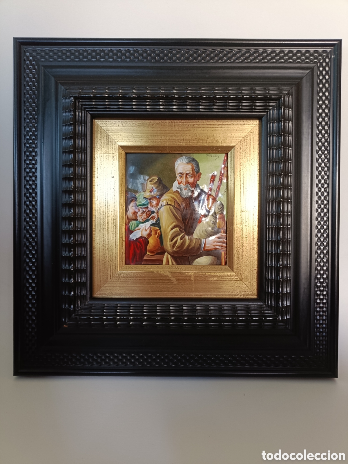 Otros Objetos de Arte: Cuadro Esmalte &rdquo;El Gaitero&rdquo; de Felipe Harranz (33x32 cm)