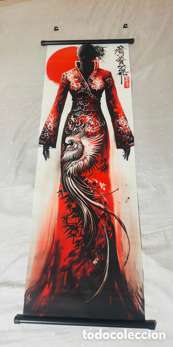Otros Objetos de Arte: Lienzo japon&eacute;s.Guerrera.Samurai.Nuevo a estrenar