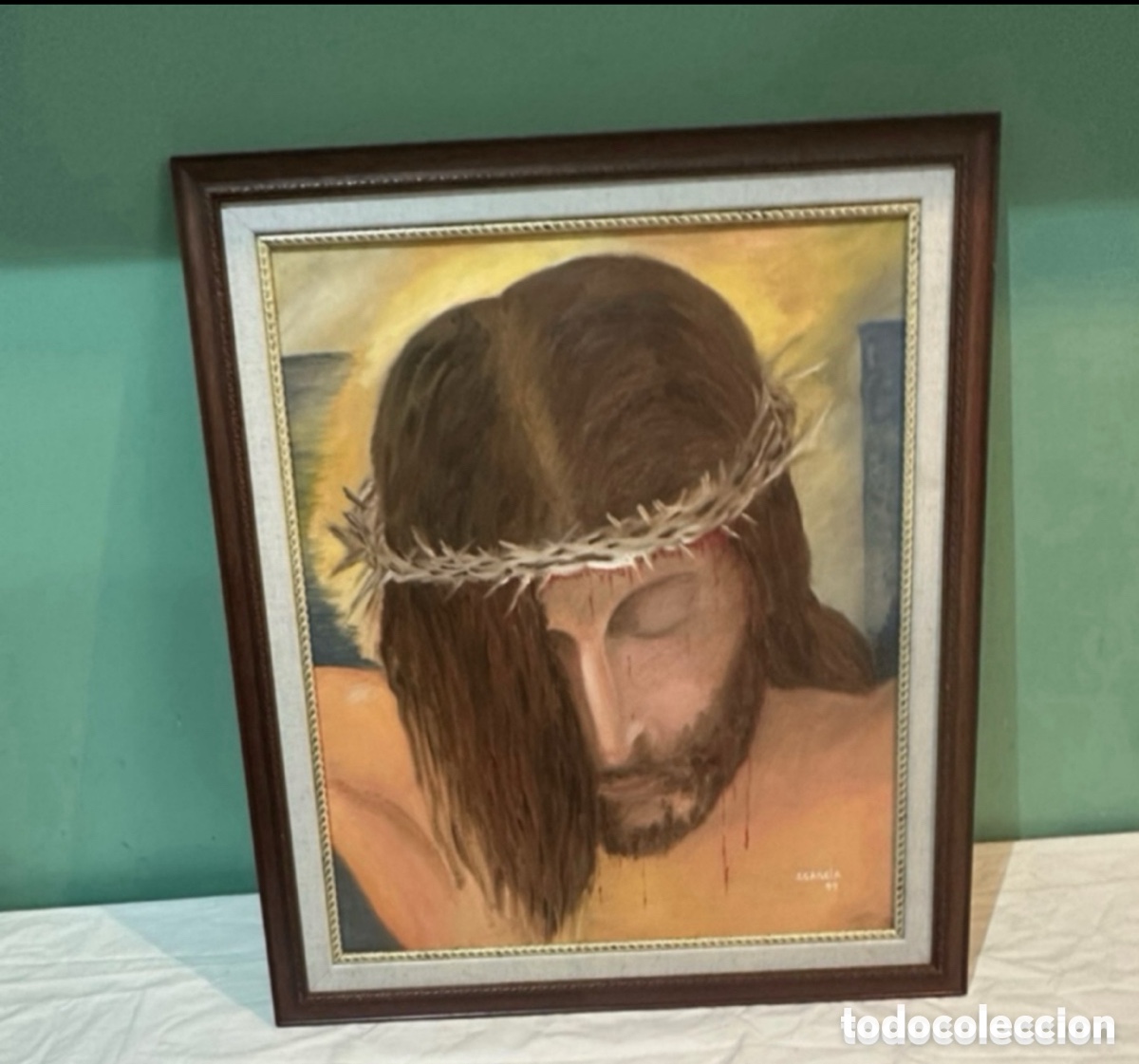 Otros Objetos de Arte: &Oacute;leo religioso sobre tableta firmado y fichado j. Garc&iacute;a 99.