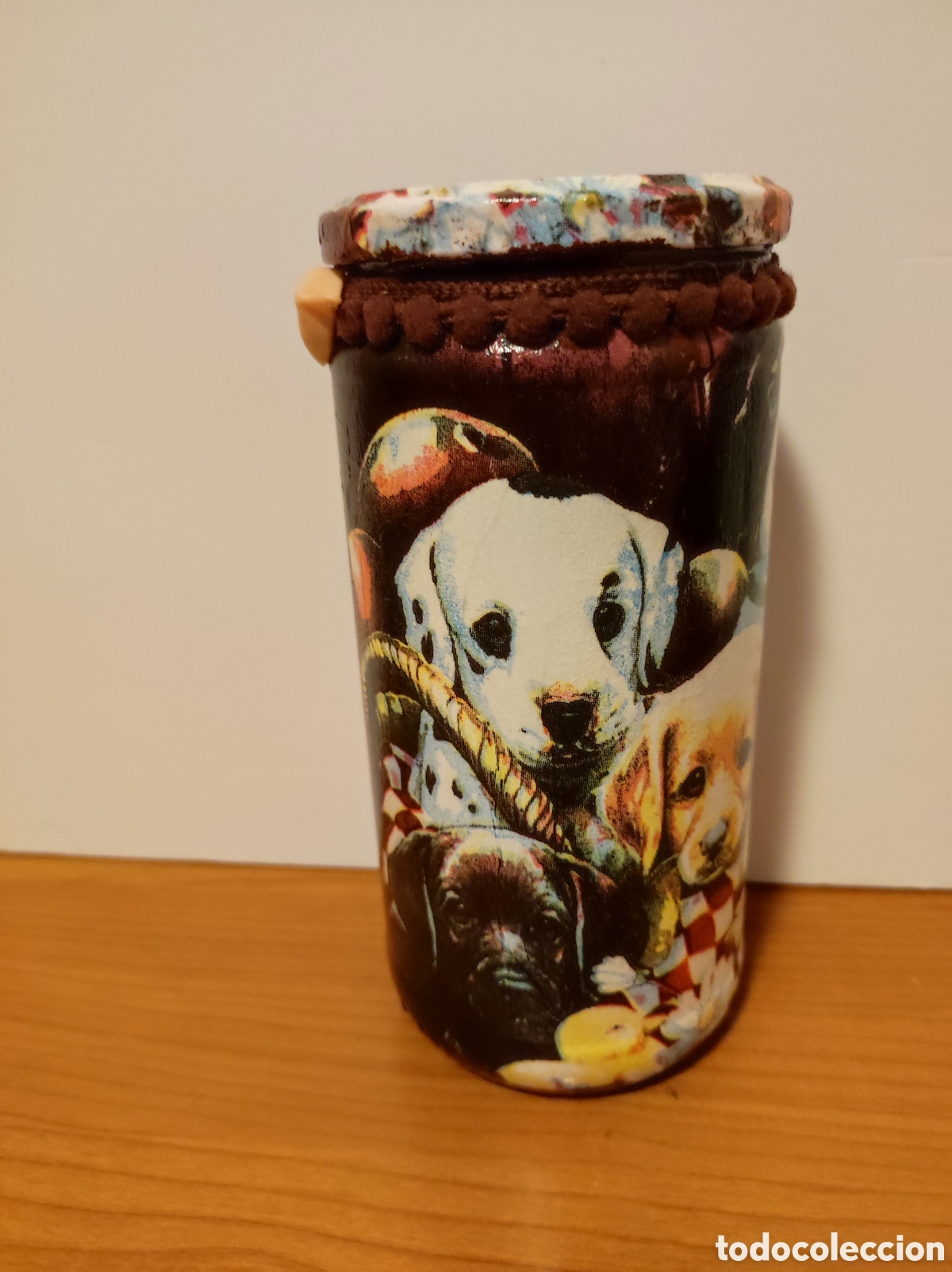 Otros Objetos de Arte: Bote de cristal decorado / Organizador artesanal Perros