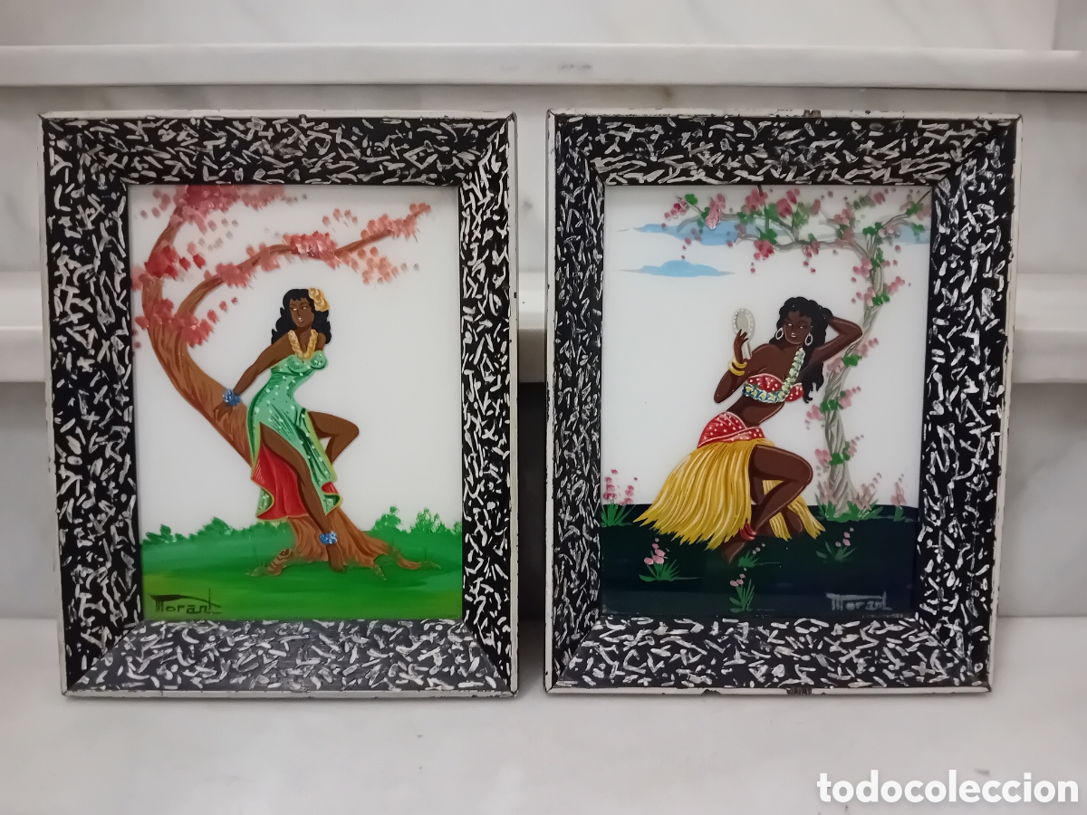 Otros Objetos de Arte: LOTE DOS CUADROS PINTADOS SOBRE CRISTAL AUTOR MORANT A&Ntilde;OS 50/60