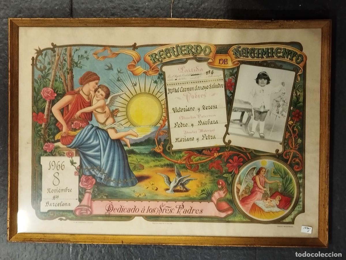 Otros Objetos de Arte: RECUERDO NACIMIENTO CON FOTO. A&Ntilde;O 1966. ENMARCADO.