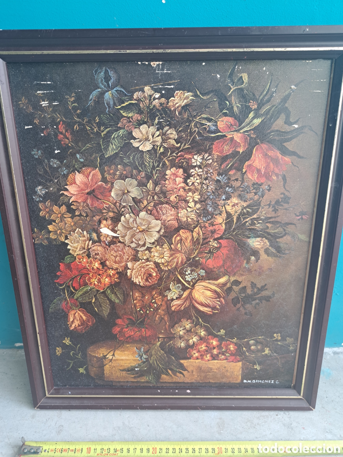 Otros objetos de arte: Jml Cuadro enmarcado bodeg&oacute;n con flores impreso en madera - Foto 2