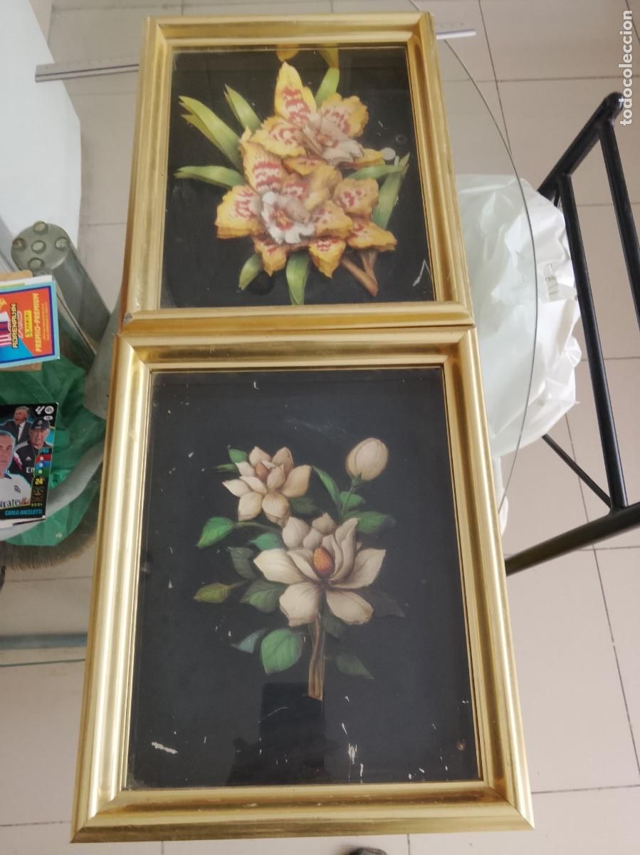 Otros Objetos de Arte: Lote dos cuadros decoraci&oacute;n floral tridimensional (cuadro 3D en relieve)