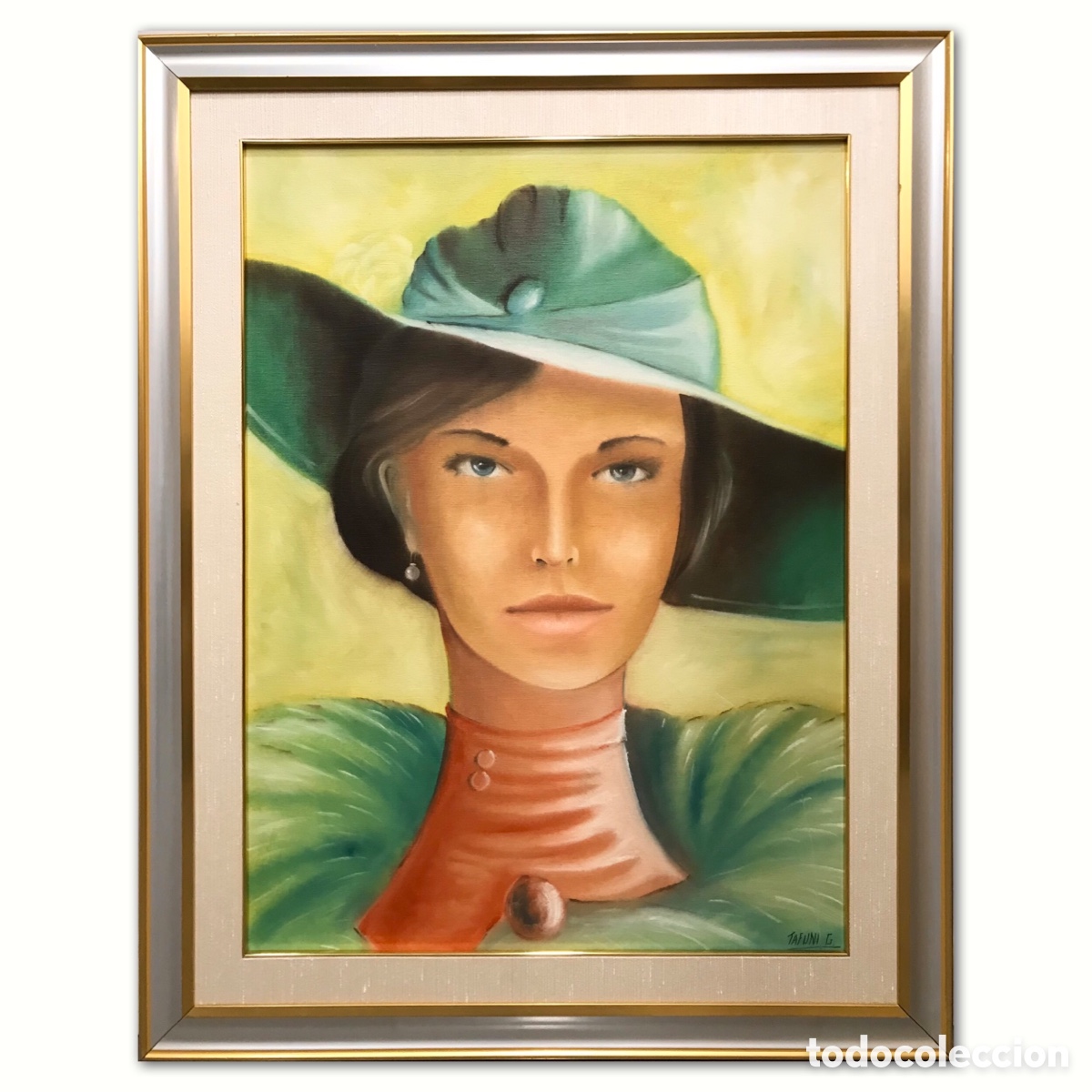Otros objetos de arte: &rdquo;Dama Elegante con Sombrero Verde&rdquo; Giovanni Tafuni (1963-2014), a&ntilde;os 90 del S.XX, 96x66cm