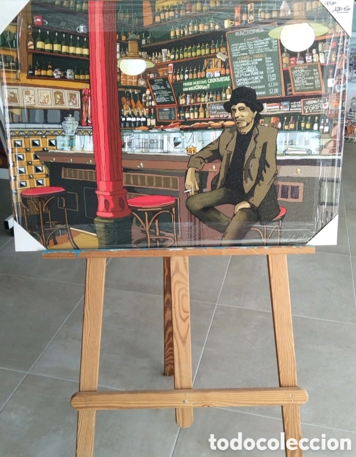 Otros Objetos de Arte: Joaqu&iacute;n Sabina en Taberna de Madrid - Cuadro de Alcal&aacute; - Madera 70x50 Cm