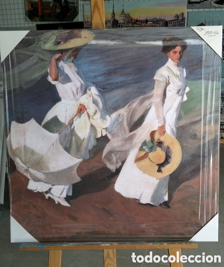Otros Objetos de Arte: Joaqu&iacute;n Sorolla - Paseando por la playa - Cuadro R&eacute;plica en Madera 70x70 Cm