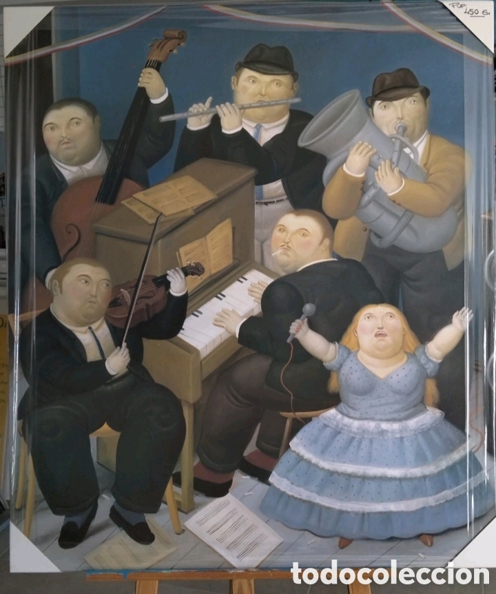 Otros Objetos de Arte: Fernando Botero - Orquesta de feria- Mural R&eacute;plica en Madera 109x94 Cm