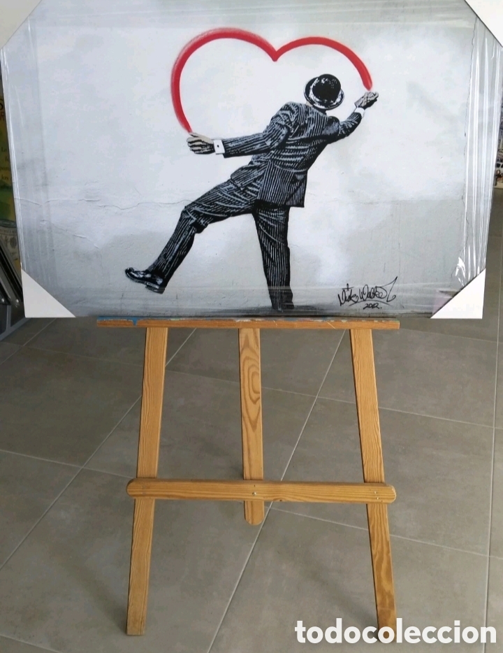 Otros Objetos de Arte: Banksy - Love Is Love: Cuadro R&eacute;plica Graffiti En Madera 90x59 Cm